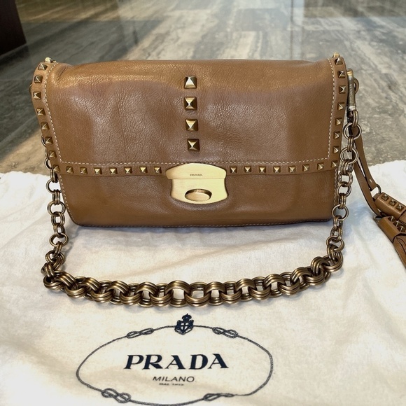 PRADA LEATHER STUDDED CHAIN SHOULDER BAG - Picture 2 of 13